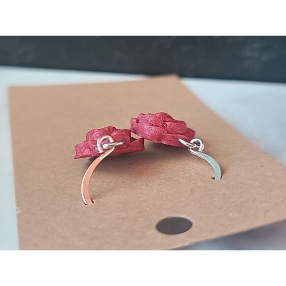 Polymer Clay Red Floral Dangling Earrings New - Picture 5 of 10